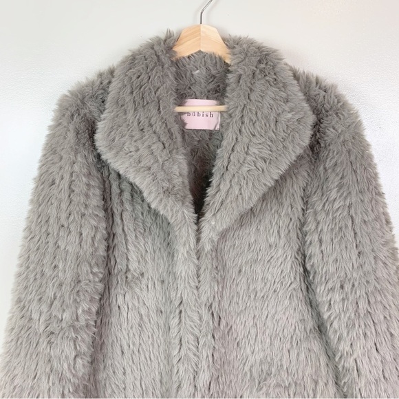 BUBISH LUXE Long Faux Fur Grey Coat Jacket US L - Picture 3 of 14